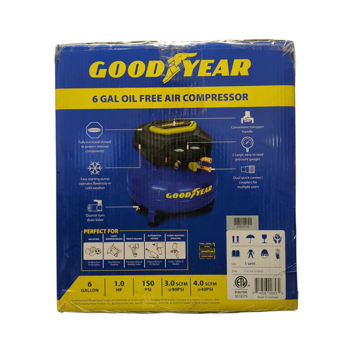 Goodyear 6 Gallon 150 PSI Oil Free Electric Portable Pancake Air Compressor
