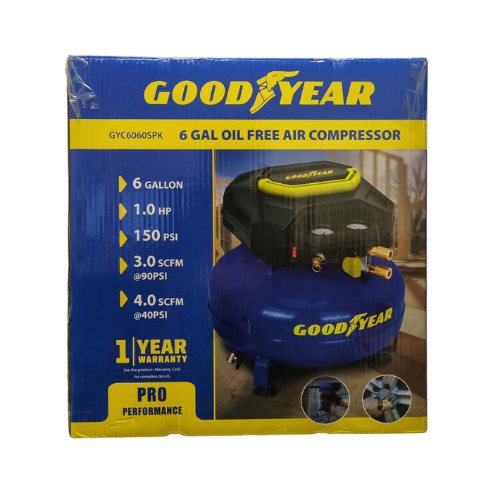 Goodyear 6 Gallon 150 PSI Oil Free Electric Portable Pancake Air Compressor
