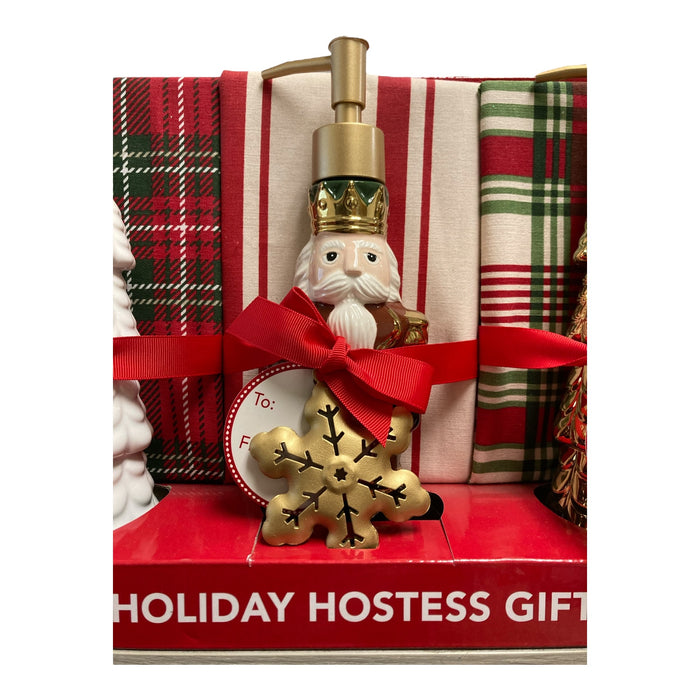 Holiday Hostess Gift Set with 3 Soap Dispensers, 3 Tea Towels, and 3 Ornaments