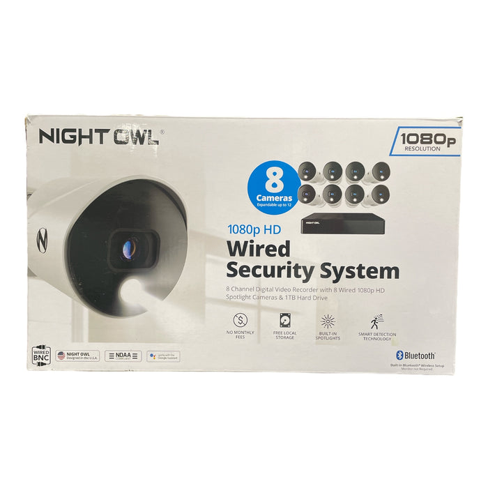 Night Owl 8 Channel Bluetooth Video Home Security System, 8 Cameras, 1TB, Wired