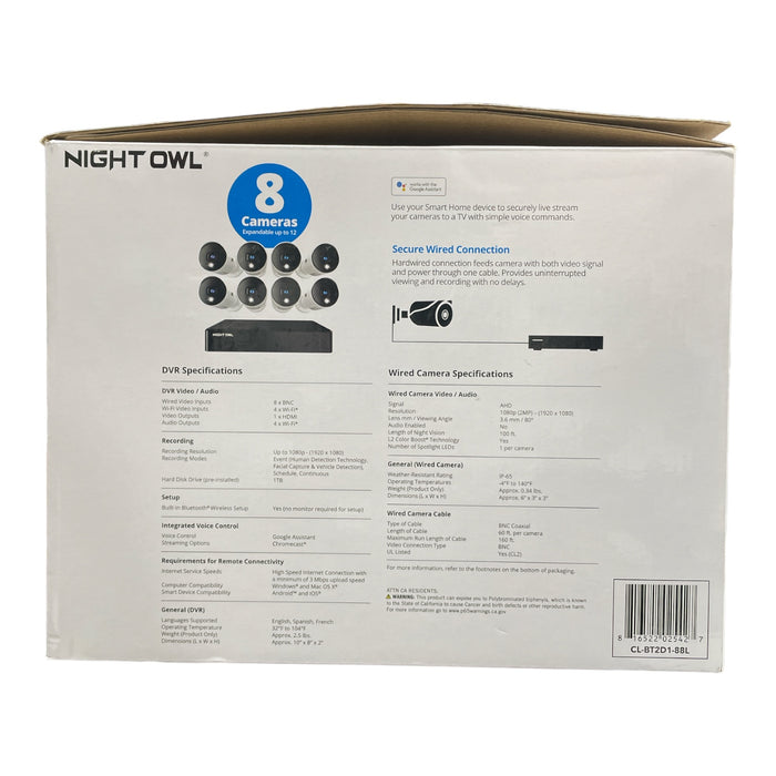 Night Owl 8 Channel Bluetooth Video Home Security System, 8 Cameras, 1TB, Wired