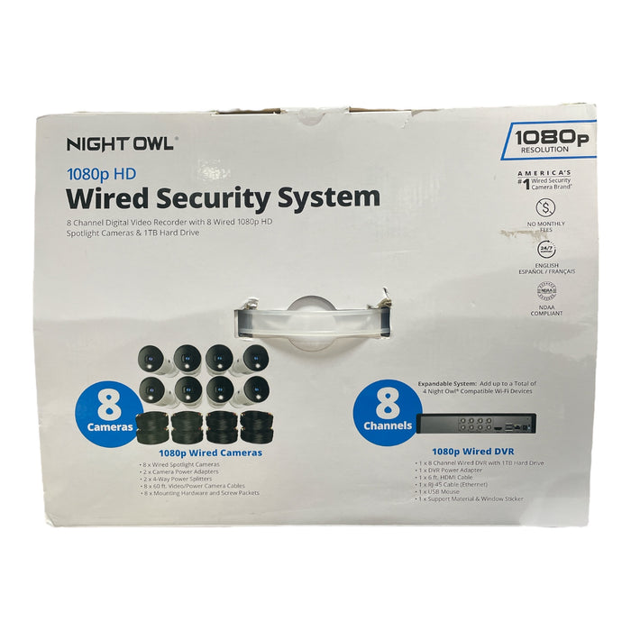 Night Owl 8 Channel Bluetooth Video Home Security System, 8 Cameras, 1TB, Wired