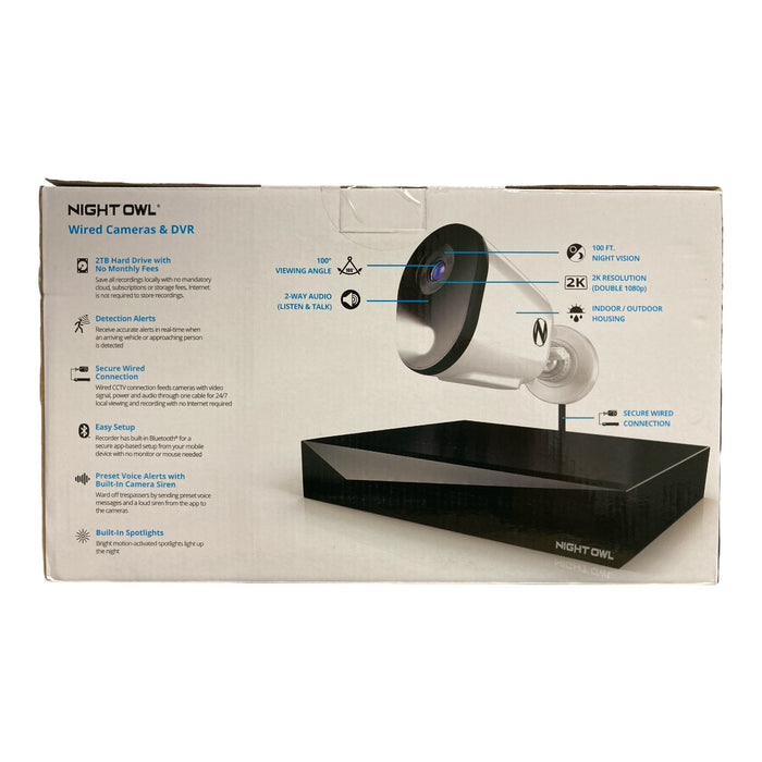 Night Owl 2K HD Wired Security System, 8 Cameras with 2 Way Audio, 2TB Harddrive