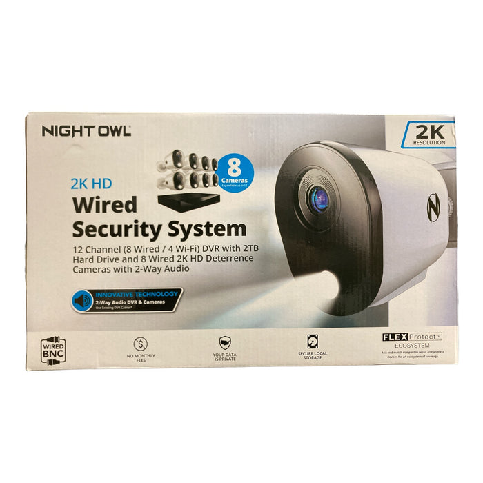 Night Owl 2K HD Wired Security System, 8 Cameras with 2 Way Audio, 2TB Harddrive