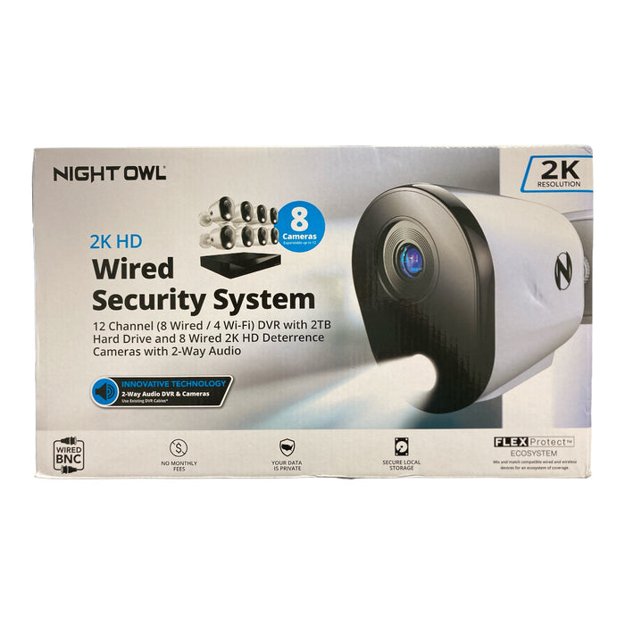 Night Owl 2K HD Wired Security System, 8 Cameras with 2 Way Audio, 2TB Harddrive