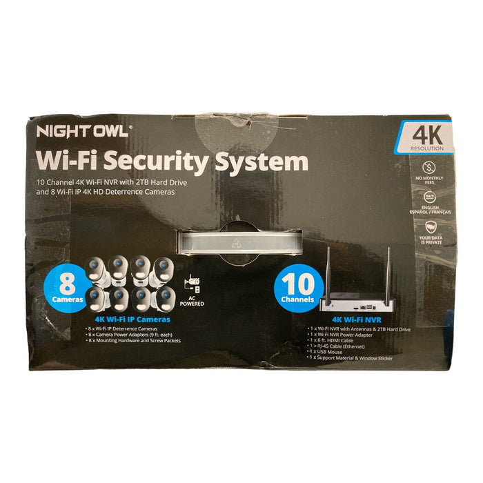 Night Owl 10 Channel Wi-Fi NVR with 2TB HD, 8 Camera 4K HD , CL-BT8WN2-F88L