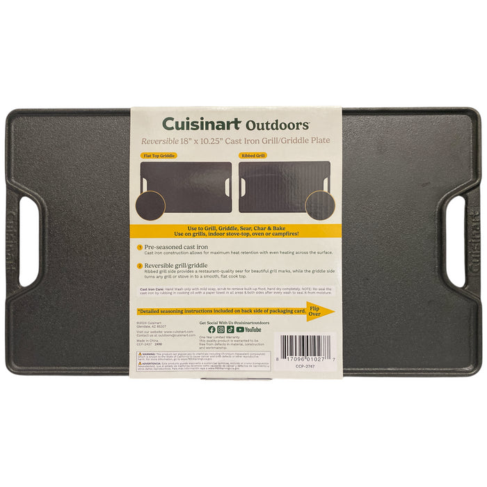 Cuisinart 2-in-1 Cast Iron Reversible Griddle & Ribbed Grill Plate