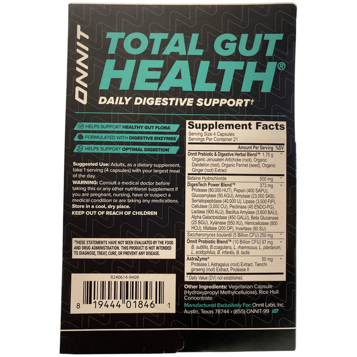 ONNIT Total Gut Health Supplement for Digestive Health, 84 ct