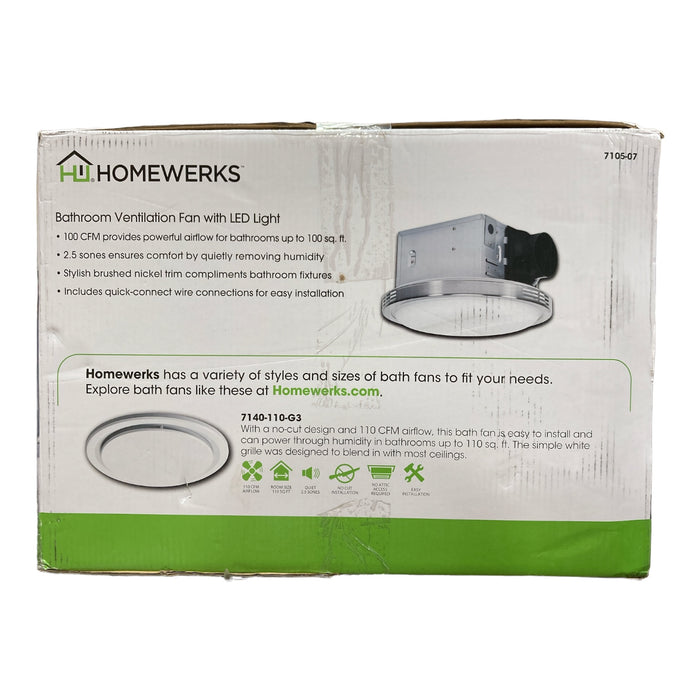 Homewerks Bathroom Ventilation Fan with LED Light, 100CFM