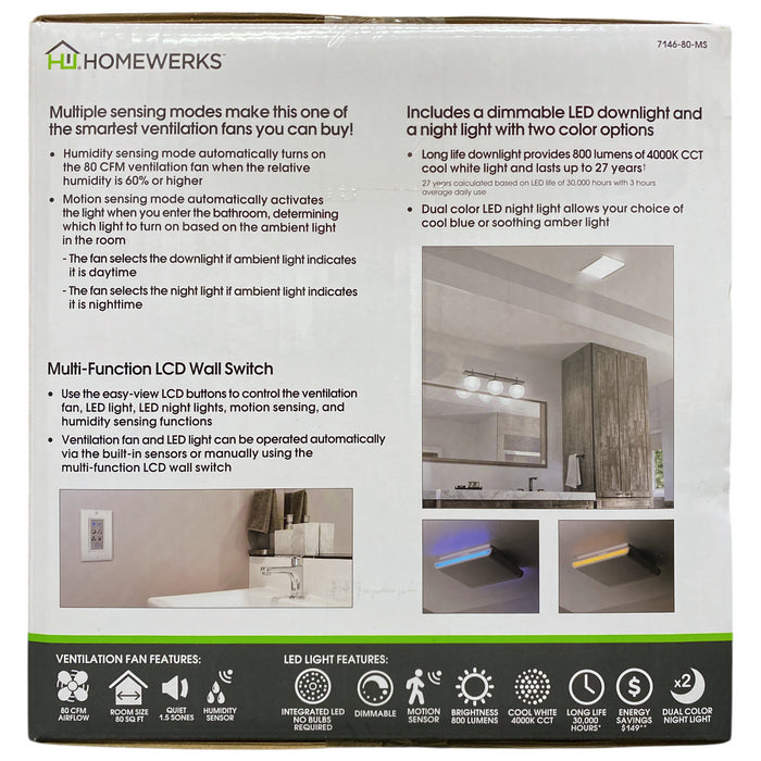 Homewerks Smart Vent Bathroom Ventilation Fan with Motion Sensor & LED Light