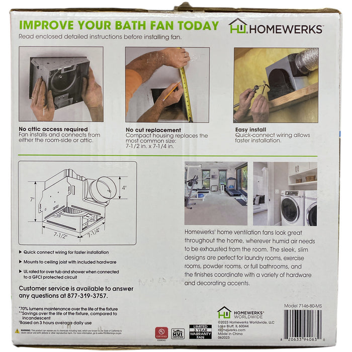 Homewerks Smart Vent Bathroom Ventilation Fan with Motion Sensor & LED Light