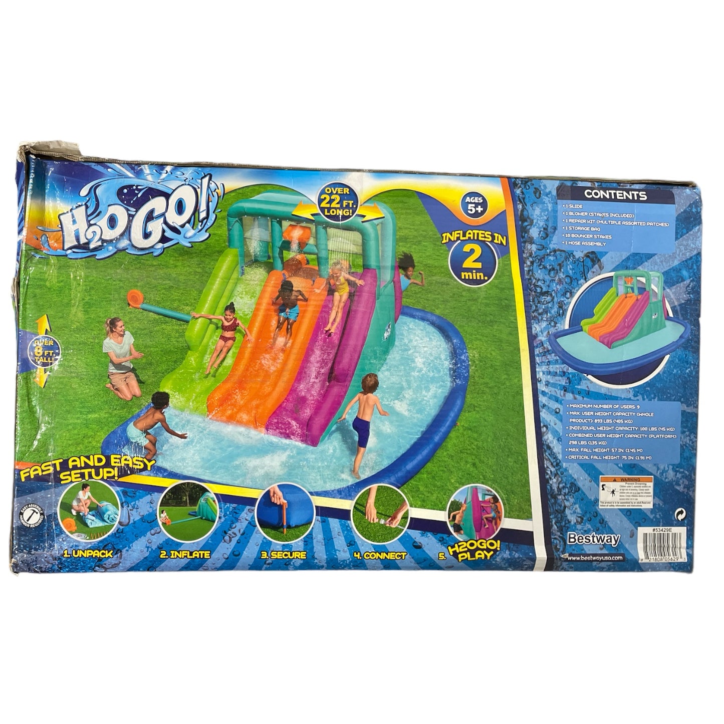 H2O Go Kid's 22 Foot Inflatable Triple Splash Mega Water Park w/ Climb ...