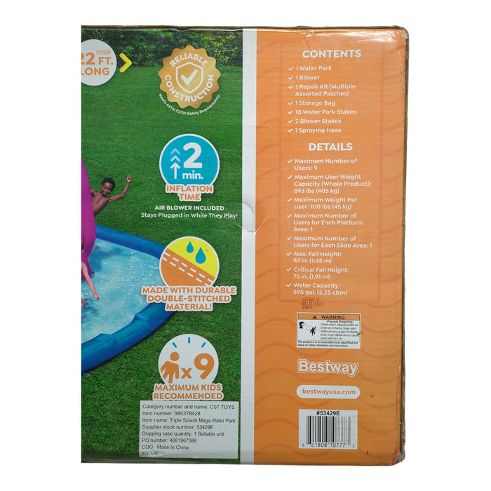 H2OGO! Kids Triple Splash Mega Inflatable Water Park, Multicolor