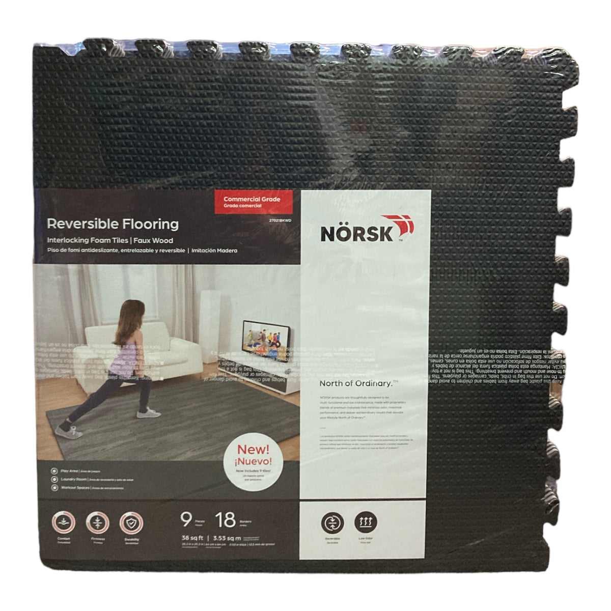 Norsk 25" x 25" Commercial Grade Reversible Floor Mats, 9 Tile Pieces — Ewirelessgear