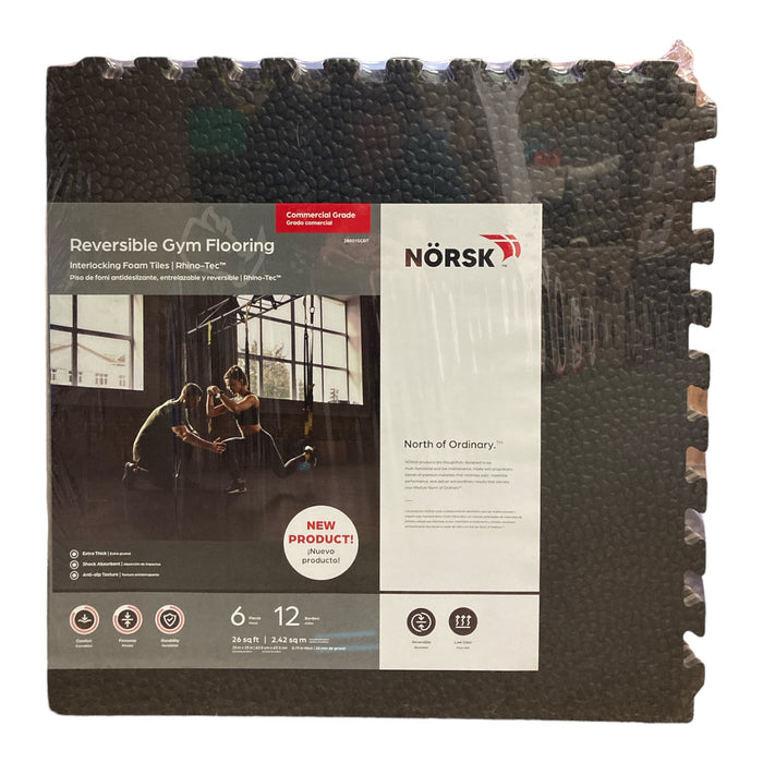 Norsk Commercial Grade Reversible Gym Flooring, Gray/Black