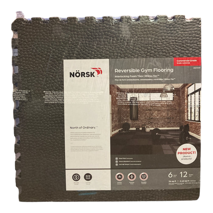 Norsk Commercial Grade Reversible Gym Flooring, Gray/Black