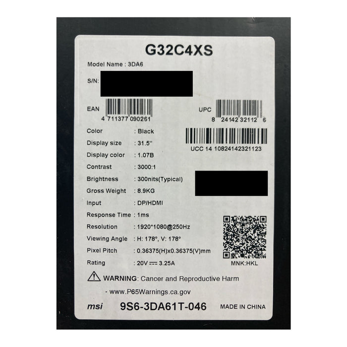 **Open Box** MSI 31.5" FHD Curved Gaming Monitor, G32C4XS