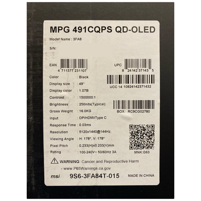 MSI MPG 491CQP QD-OLED 49" DQHD, 144Hz, Curved Gaming Monitor