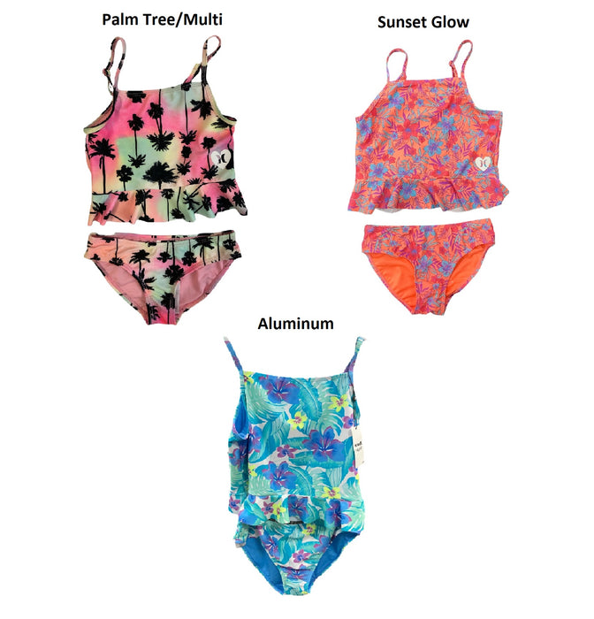 Hurley Girl's UPF 50+ Palm Tree Tankini Swimsuit Set