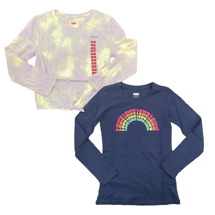 Levi's Girl's 2-Pack Long Sleeve Graphic Logo Print Crewneck Tee