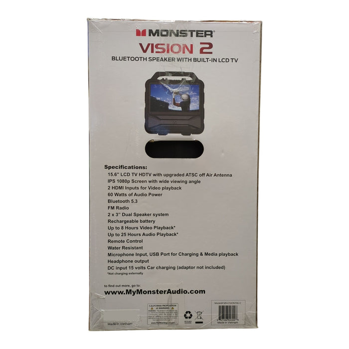 Monster Vision 2 Portable Bluetooth Speaker & 15.6in Tv Screen