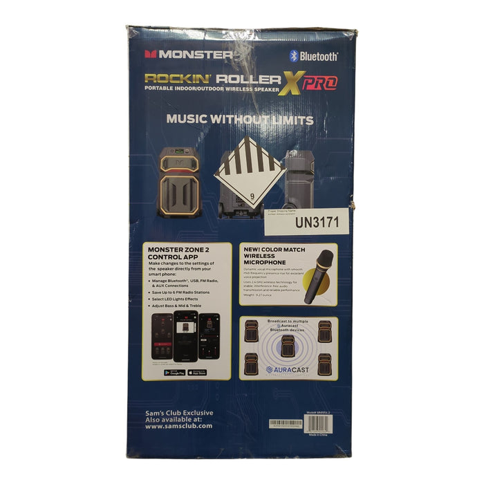 Monster Rock'n Roller X Pro 1100W 12HR Battery Life Bluetooth Speaker, MNRRX-2
