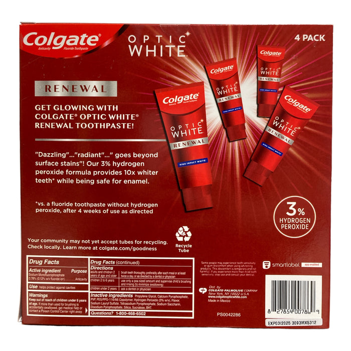 Colgate Optic White Renewal Whitening Toothpaste, 4pk