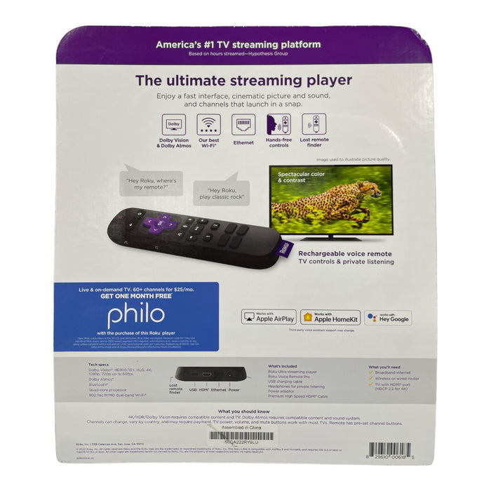 Roku Ultra HD 4K HDR Ultimate Streaming Player w/ Voice Remote Pro