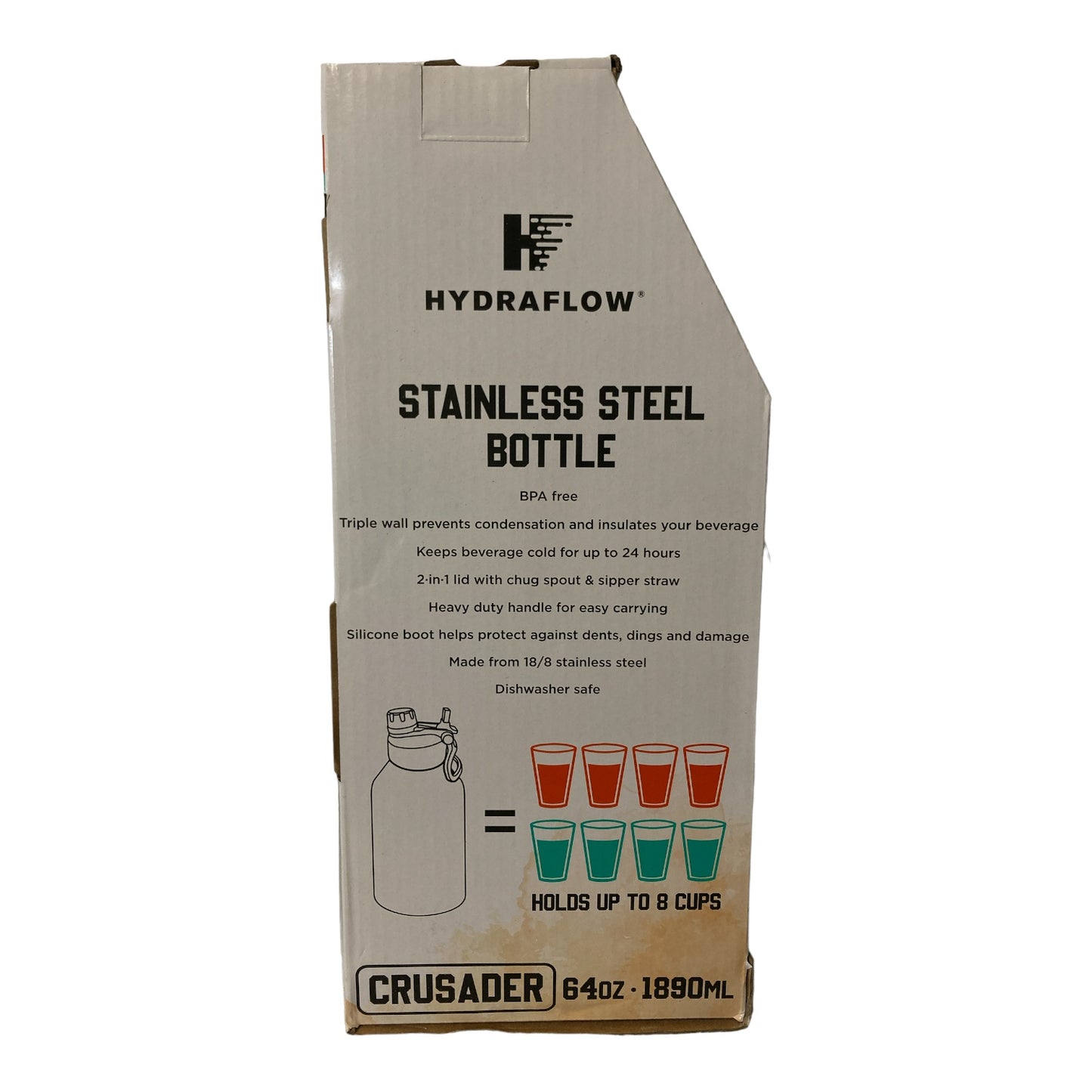 Hydraflow Triple Walled Stainless Steel Crusader Bottle, 64Oz