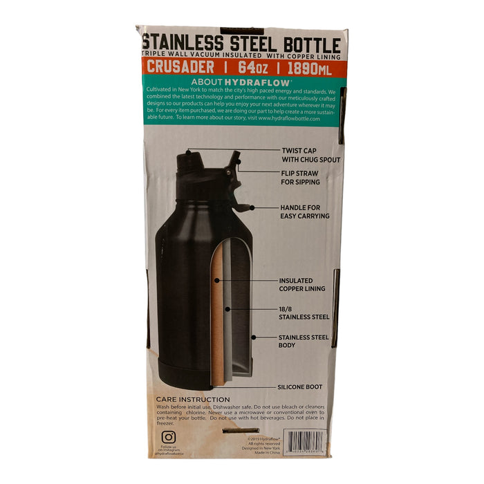 Hydraflow Triple Walled Stainless Steel Crusader Bottle, 64Oz