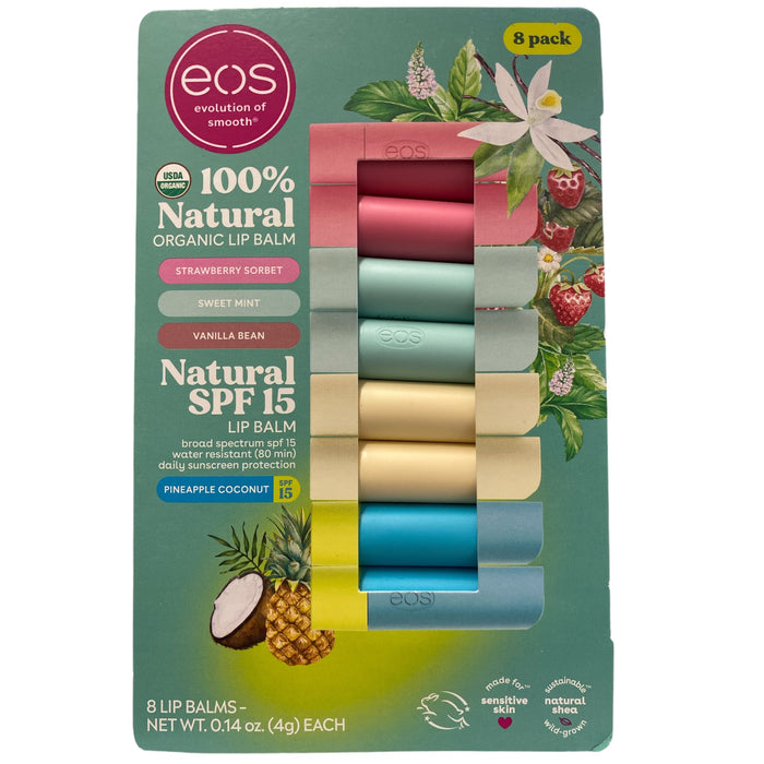 EOS Natural Shea Hypoallergenic Sensitive Skin Lip Balm Variety Pack, .14oz, 8pk