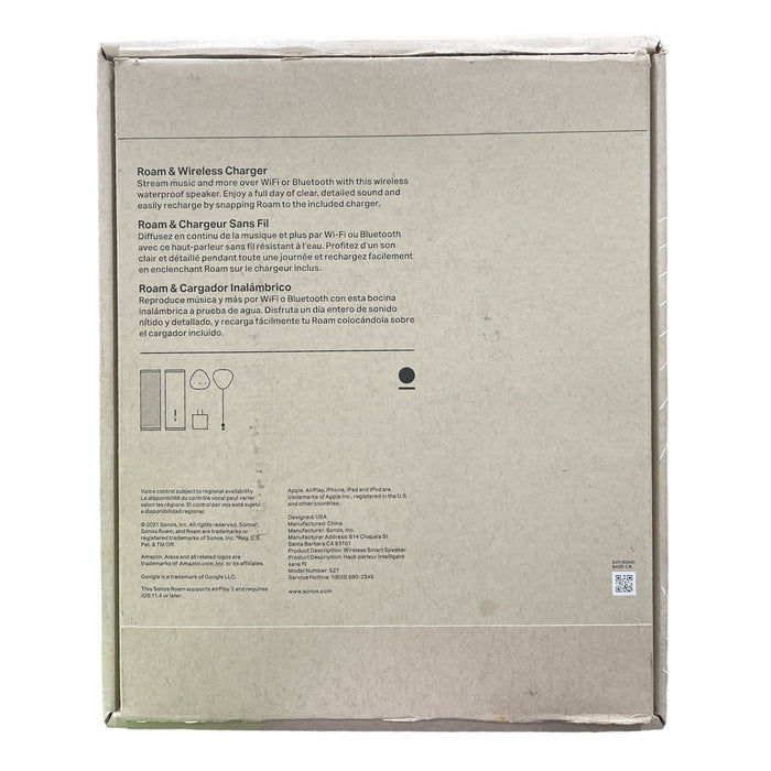 *Used* Sonos Roam Portable Bluetooth Speaker & Wireless Charger Bundle, Black