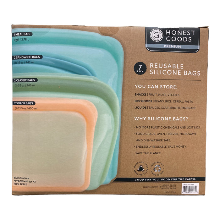 Honest Goods Silicone Food Grade Reusable Storage Bag, 7 Pack