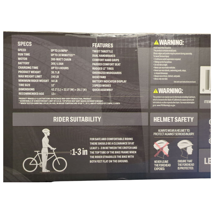 Jetson RIO Kids 36-Volt Electric Motocross Style Dirt Bike, Black/Grey