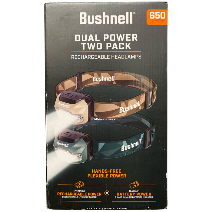 Bushenll 650 Lumen Dual Power Rechargeable Headlamps with 4 Modes, 2pk