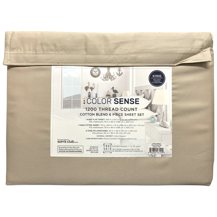 Color Sense 1200 Thread Count Cotton Blend 6-Piece Sheet Set, King