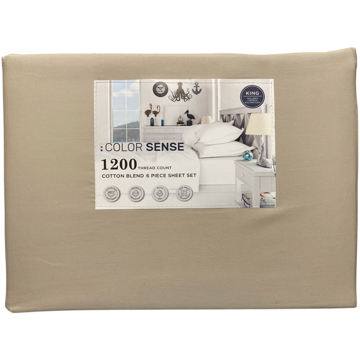 Color Sense 1200 Thread Count Cotton Blend 6-Piece Sheet Set, King