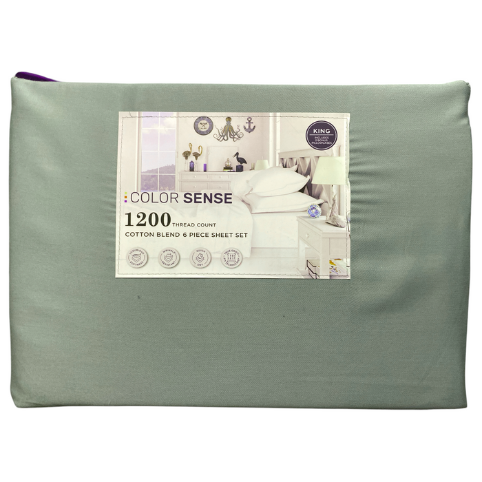 Color Sense 1200 Thread Count Cotton Blend 6-Piece Sheet Set, King