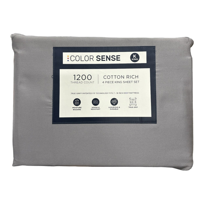 Color Sense 1200 Thread Count 4 Piece Cotton Polyester Sheet Set, King