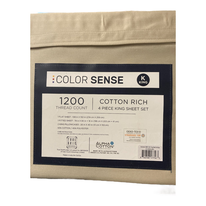 Color Sense 1200 Thread Count 4 Piece Cotton Polyester Sheet Set, King