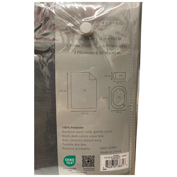 Swift Home Microfiber Smart Sheet 4 Piece Set With Side Storage Pockets, King