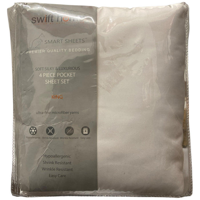 Swift Home Microfiber Smart Sheet 4 Piece Set With Side Storage Pockets, King