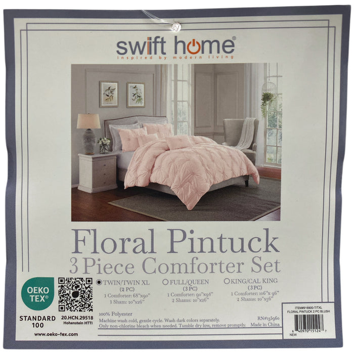 Swift Home Ultra Plush Floral Pintuck Comforter Set, 3pc, Twin/Twin XL
