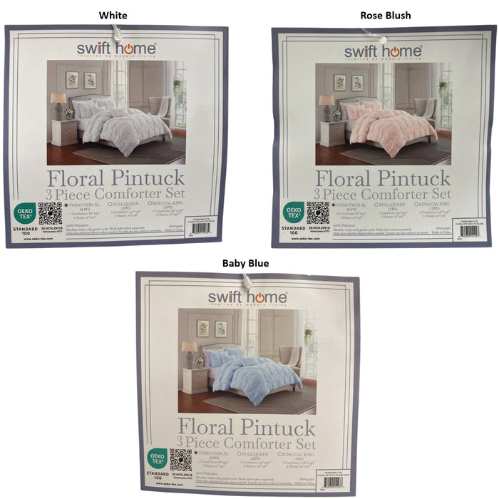 Swift Home Ultra Plush Floral Pintuck Comforter Set, 3pc, Twin/Twin XL
