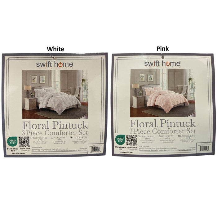 Swift Home Ultra Plush Floral Pintuck Comforter Set, 3pc, King/Cal King