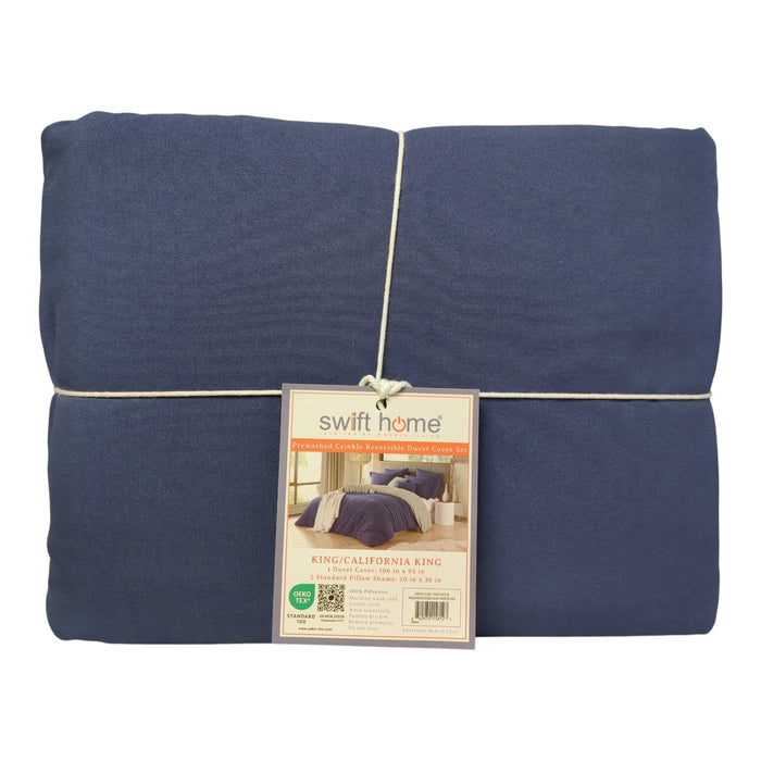 Swift Home Crinkle Reversible Duvet Cover & Sham, Navy, King/ Cal King