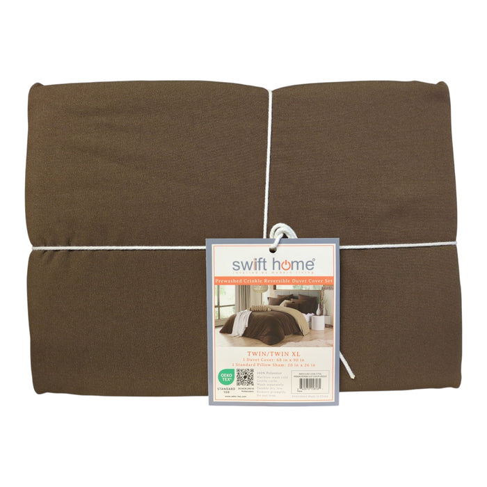 Swift Home Crinkle Reversible Duvet Cover & Sham, Chocolate, Twin/TwinXL