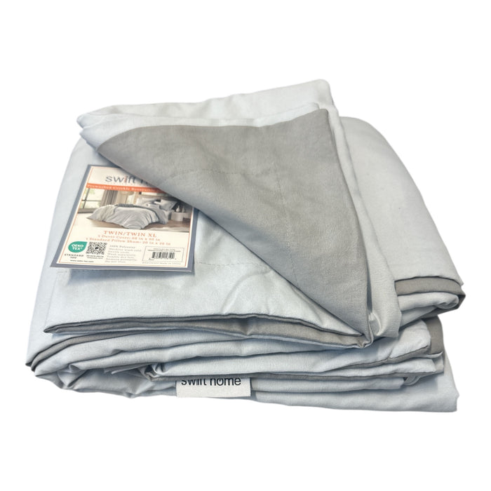Swift Home Crinkle Reversible Duvet Cover & Sham, Silver/Grey, Twin/TwinXL