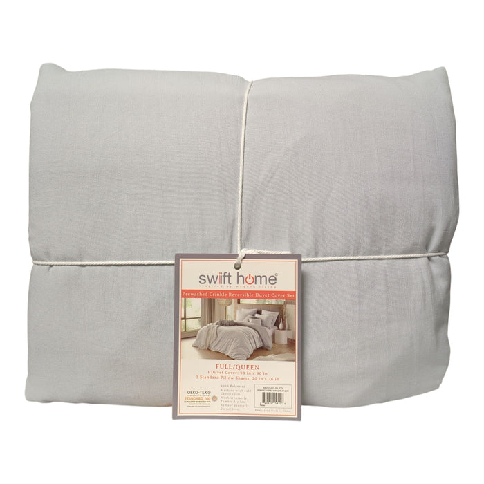 Swift Home Crinkle Reversible Duvet Cover & Sham, Silver, Full/Queen