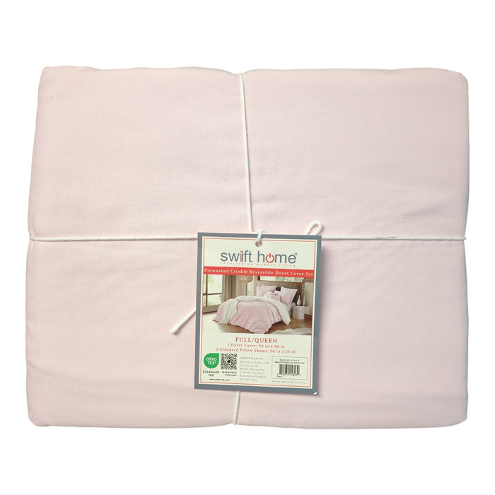 Swift Home Crinkle Reversible Duvet Cover & Sham, Pink, Full/Queen